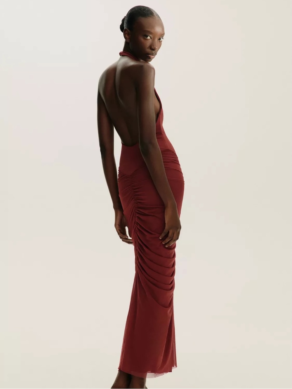 Zara NWOT contrast halter tulle combination dress wine bodycon open back Sculpt - Picture 3 of 12